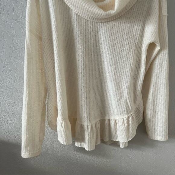 Anthropologie Maeve Addie Cream Cowl Neck Ruffled Hacci Pullover - Picture 3 of 8